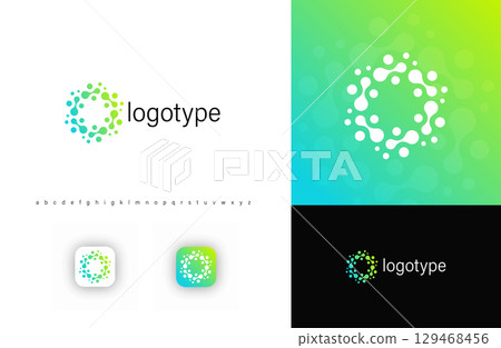 Round molecular logo forming circular fusion dots structure, symbolizing science, innovation, connectivity. Ideal for biotech firms, AI research, digital startups. Modern vector logo Round molecular logo forming circular fusion dots structure, symbolizing science, innovation, connectivity. Ideal for biotech firms, AI research, digital startups. Modern vector logo 129468456