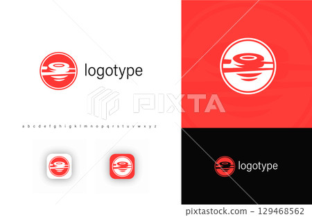 Minimalist circular sushi plate logo, symbolizing traditional Asian cuisine and gourmet dining. Ideal for sushi restaurants, food delivery, Japanese cuisine, and takeaway services. Vector logo 129468562