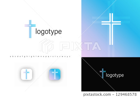 Minimalist cross logo with a soft gradient, symbolizing faith, spirituality, and Christian values. Ideal for churches, ministries, and religious organizations. Vector logo Minimalist cross logo with a soft gradient, symbolizing faith, spirituality, and Christian values. Ideal for churches, ministries, and religious organizations. Vector logo 129468578
