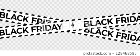 Black Friday Sale Banner Tape With Lightning Symbol On Transparent Background. Perfect For Discount Promotion, Online Shopping, And Ecommerce Advertising Design. Vector Illustration. 129468583