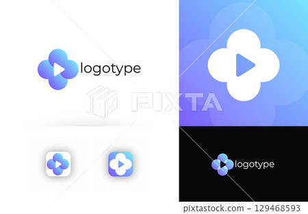 Telemedicine logo with medical cross, symbolizing digital healthcare and online consultations. Suitable for telehealth, virtual clinics, online pharmacies, healthcare apps. Vector logo concept 129468593