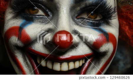 Creepy clown close-up 129468626