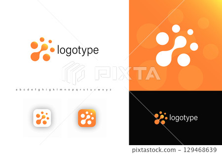 Abstract molecular logo with fusion organic shapes, representing science, biotech, and innovation. Ideal for tech startups, research firms, and data companies. Modern vector logo 129468639