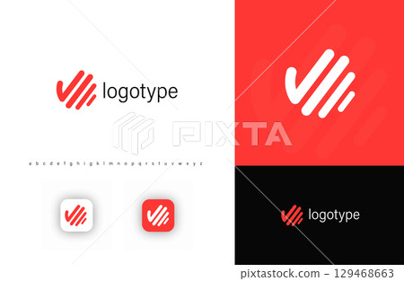 Abstract open palm logo in red, symbolizing trust, transparency, friendly communication. Ideal for social projects, service companies, business, charity organizations. Vector logo 129468663