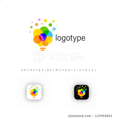 Colourful lightbulb logo with overlapping colorful circles, symbolizing ideas, innovation, and inspiration. Ideal for creative agencies, startups, and design businesses. Modern vector logo 129468665