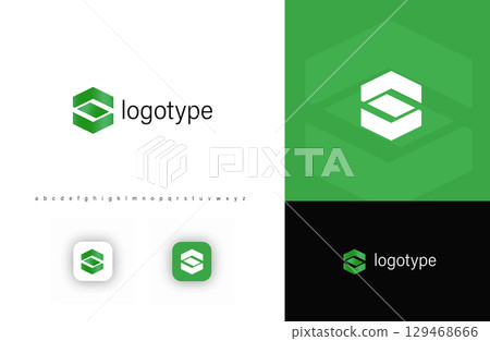 Letter S, Modern hexagonal logo with layered geometric design, symbolizing structure, stability, innovation. Ideal for tech companies, construction, blockchain, finance branding. Vector logo 129468666