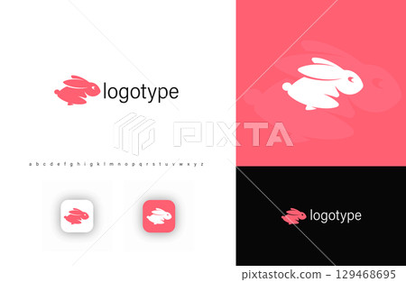 Minimalist jumping rabbit logo, symbolizing speed, agility, and energy. Ideal for fast delivery services, tech startups, and sports brands. Modern vector logo Minimalist jumping rabbit logo, symbolizing speed, agility, and energy. Ideal for fast delivery services, tech startups, and sports brands. Modern vector logo 129468695
