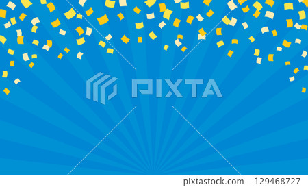 Pop background material with blue concentrated lines and yellow confetti 129468727