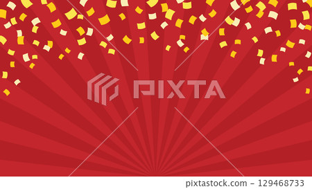 Pop background material with red concentrated lines and yellow confetti Pop background material with red concentrated lines and yellow confetti 129468733