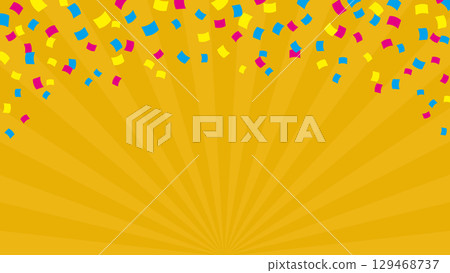 Pop background material with yellow concentrated lines and colorful confetti Pop background material with yellow concentrated lines and colorful confetti 129468737