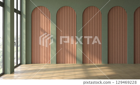 Empty interior room Memphis style 3d illustration Empty interior room Memphis style 3d illustration 129469228