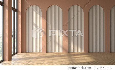 Empty interior room Memphis style 3d illustration Empty interior room Memphis style 3d illustration 129469229