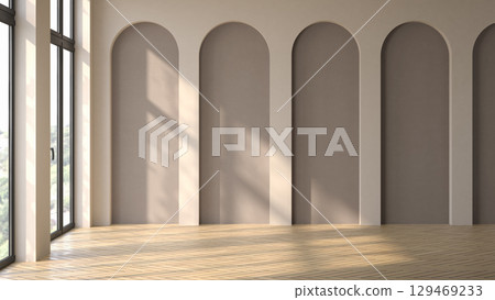 Empty interior room Memphis style 3d illustration 129469233