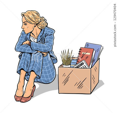 Sad Businesswoman Sitting After Job Loss Pop Art Vector Illustration Sad Businesswoman Sitting After Job Loss Pop Art Vector Illustration 129470404