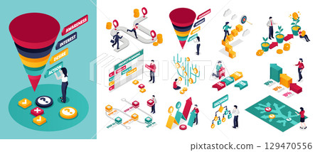 Isometric Digital Flowchart for Business Analytics and Development 129470556