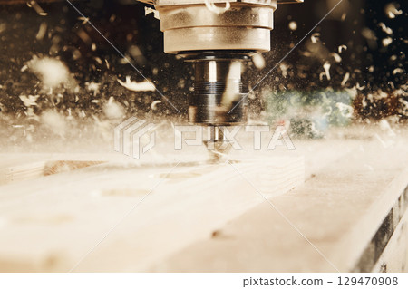 Cutting wood using a machine with numerical control. Cnc tool. Cutting wood using a machine with numerical control. Cnc tool. 129470908