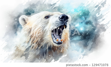 Polar bear watercolor painting. Colorful watercolor painting of a polar bear. Generative AI 129471078