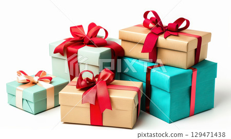 A group of colorful gift boxes wrapped 129471438