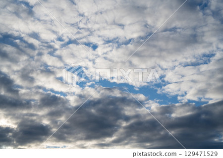 Blue sky with grey clouds, abstract cloudy background Blue sky with grey clouds, abstract cloudy background 129471529