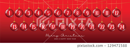 advent calendar with red hanging christmas balls vector illustration 129471588