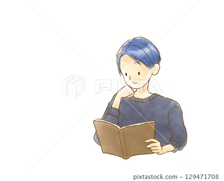 Watercolor painting of a man reading 129471708