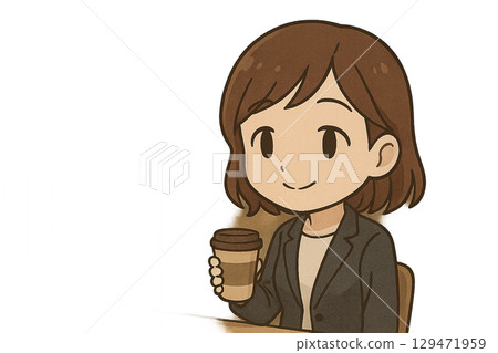 A gentle moment of a female employee who never forgets to smile even after missing her lunch break 129471959