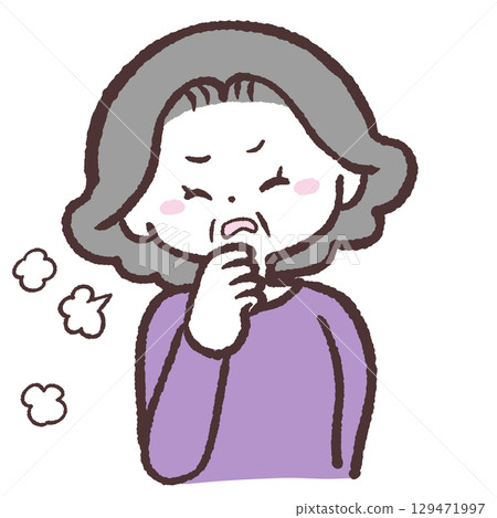 Illustration of a senior woman coughing 129471997