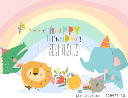Cute Funny Animals celebrating Birthday 129472410
