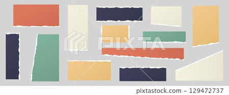 Set of torn paper textures in muted Scandinavian tones. Raw, uneven edges, subtle grunge decor and natural texture. Page designs from notebooks, diary sheets and vintage scraps. Set of torn paper textures in muted Scandinavian tones. Raw, uneven edges, subtle grunge decor and natural texture. Page designs from notebooks, diary sheets and vintage scraps. 129472737