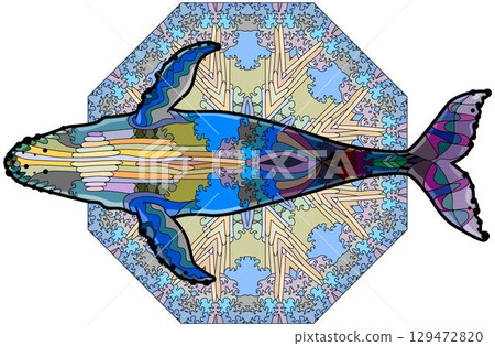 Swimming whale for anti stress Coloring Page. View from below. 129472820