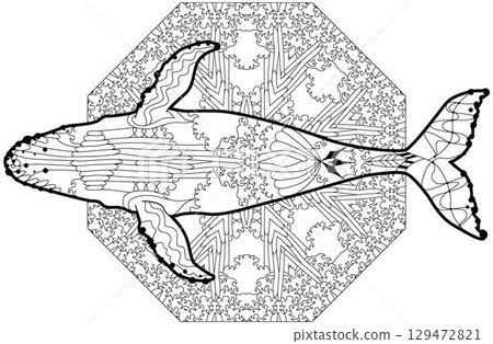 Swimming whale for anti stress Coloring Page. View from below. 129472821