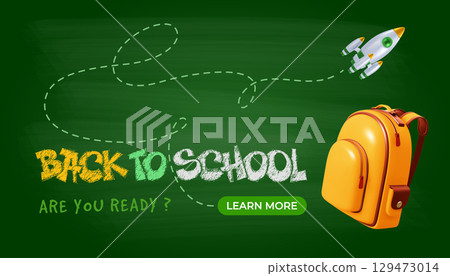 Back to School Banner Template With Yellow Backpack And Spaceship 129473014