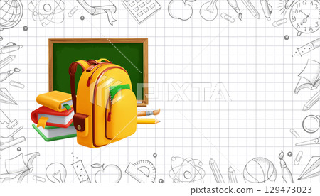Back to School Banner Template With Yellow Backpack And School Supplies Back to School Banner Template With Yellow Backpack And School Supplies 129473023