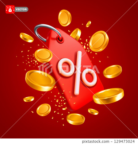 Price Tag or Discount Coupon With Gold Coins 129473024