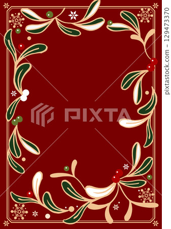聖誕節向量插圖。用槲寄生葉製成的聖誕框架。橫幅,明信片 聖誕節向量插圖。用槲寄生葉製成的聖誕框架。橫幅,明信片 129473370