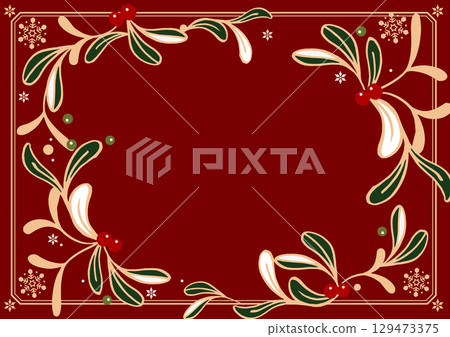 聖誕節向量插圖。用槲寄生葉製成的聖誕框架。橫幅，明信片 129473375