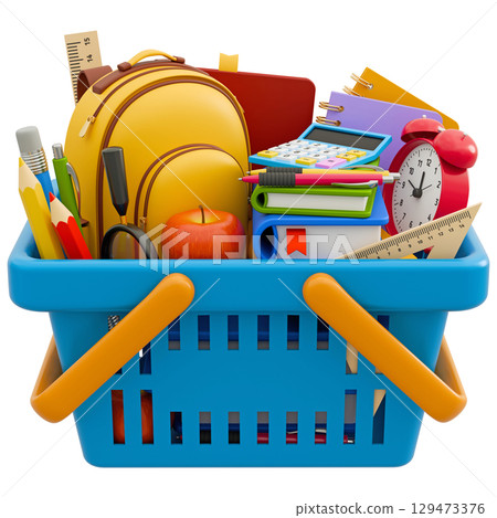 Shopping Basket With School Stationery 129473376