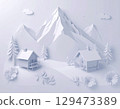 山脈和山間小屋 紙藝術圖像插圖 129473389