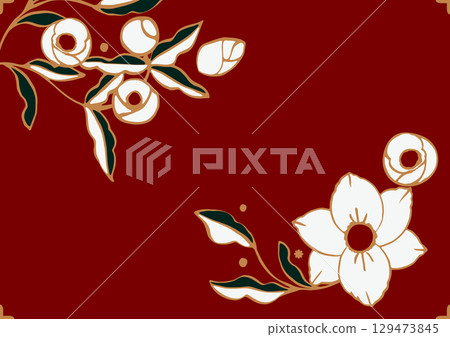 聖誕節向量插圖。幸運白鴿和聖誕玫瑰。框架材料 129473845