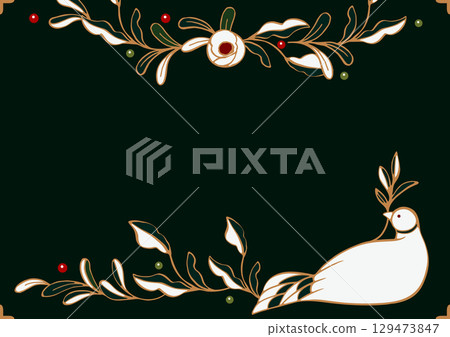 Christmas vector illustration. Lucky white dove and Christmas rose. Frame material Christmas vector illustration. Lucky white dove and Christmas rose. Frame material 129473847