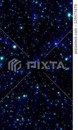 Dynamic cosmic explosion with radiant blue particles, symbolizing energy and motion in deep space 129473879