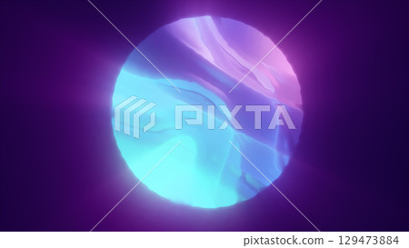 Abstract glowing sphere emitting waves of energy in dark space, evoking futuristic power and cosmic dynamics 129473884