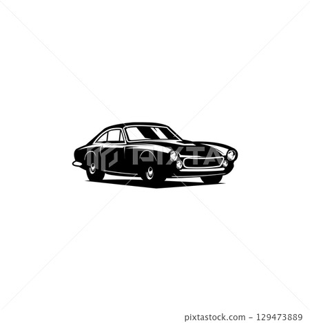 Classic American car silhouette for premium cars. Isolated with monochrome front view. Best for the automotive industry and the design of badges, emblems, icons, and stickers. 129473889