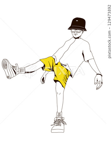 Simple line drawing dance pose illustration - one leg raised pose Simple line drawing dance pose illustration - one leg raised pose 129473892