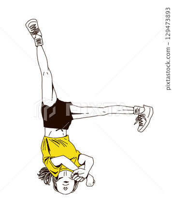 Simple line drawing dance pose illustration - acrobatics Simple line drawing dance pose illustration - acrobatics 129473893