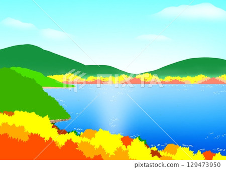 Autumn mountains and lake 129473950