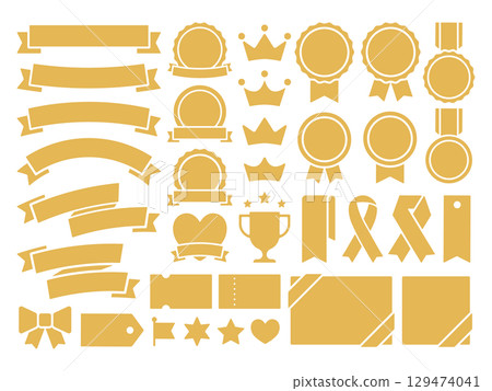 Crown, medal, ribbon decoration, medal, and other award and recognition decoration icon set vector illustration 129474041