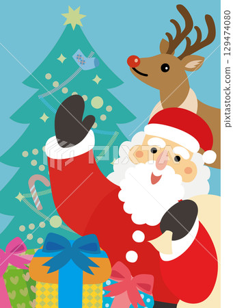 Christmas Santa and reindeer tree presents Christmas Santa and reindeer tree presents 129474080