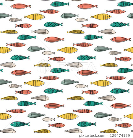 doodle fish print 129474159