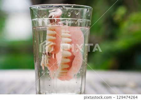 false jaw in a faceted glass of water. false jaw in a faceted glass of water. 129474264